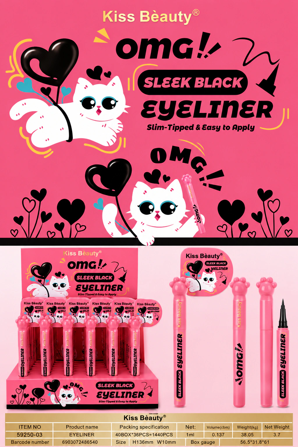 Delineador Sleek Black Omg Kiss Beauty